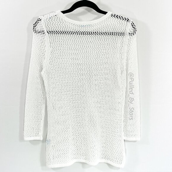 J. McLAUGHLIN White 3/4-Sleeve Open Knit Pullover Sweater Top - Size M - EUC - Picture 2 of 5